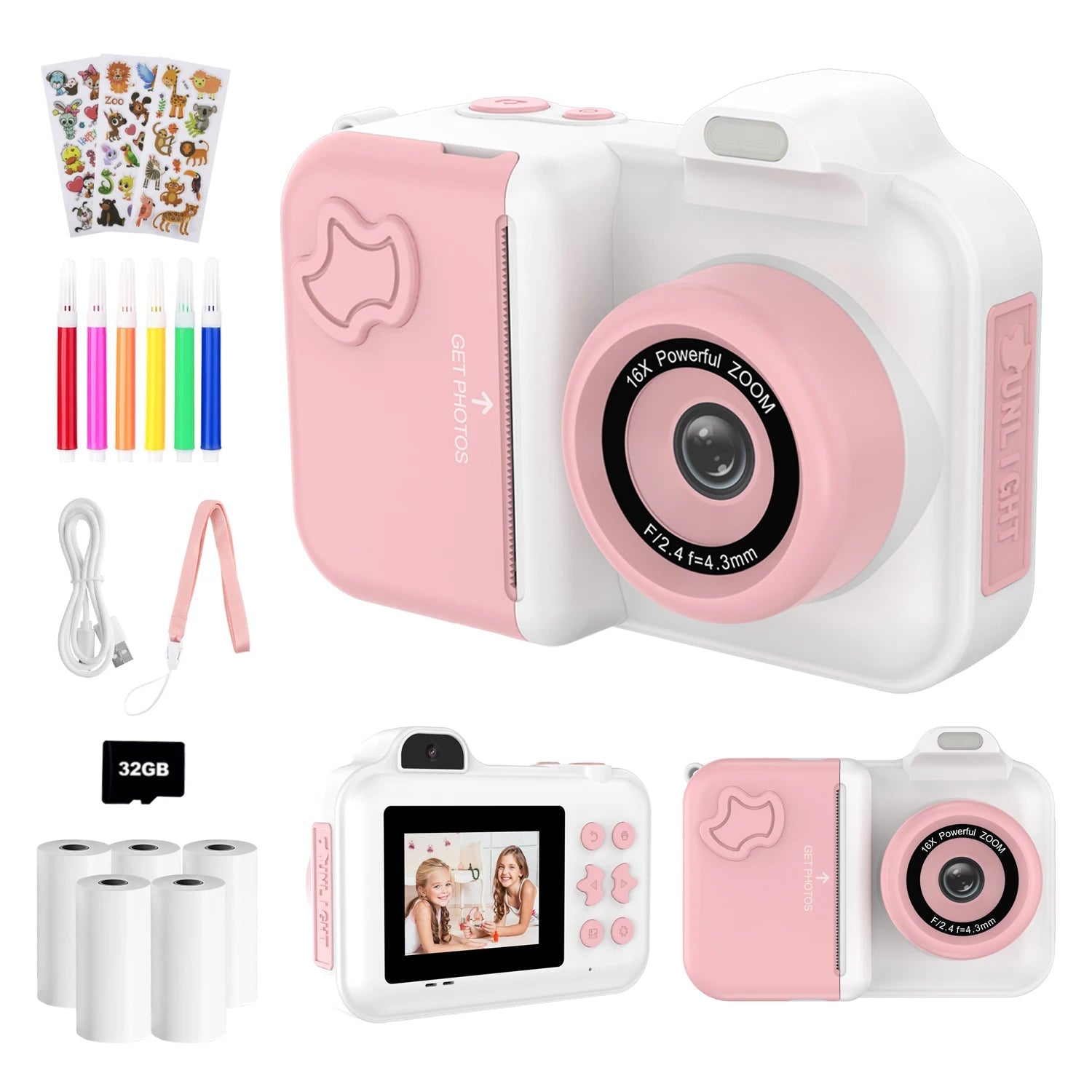 Kids Camera Instant Print 32G Digital Camera For Children Color Pens Thermal Printing Paper Boys Girls Christmas Gifts Toys Good Vibrations