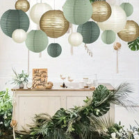 15Pcs/Set Sage Green Paper Lantern Folding Round Lanterns For Baby Shower Birthday Christmas Wedding Rustic Party Decorations Good Vibrations