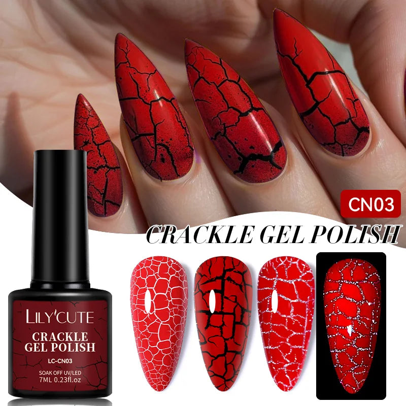 LILYCUTE 7ml Crackle Gel Nail Polish Quick Dry Marble Cracking Effect Gel Semi Permanent Soak Off Nail Art Varnish Manicure Good Vibrations