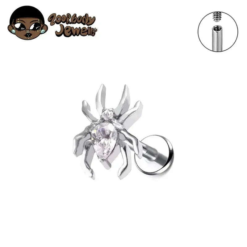 ASTM F136 Titanium 16G 18G Spider CZ Internal Thread Labret Stud Earring Nose Tragus Helix Flat Stud Halloween Body Piercing Good Vibrations