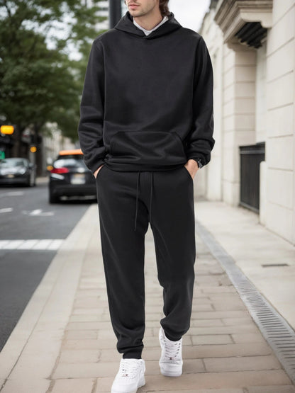 Men's Autumn and Winter Solid Color Hoodie+jogging Pants Two-piece Set Fashionable Outdoor Casual Sportswear Men's Tracksuit Good Vibrations