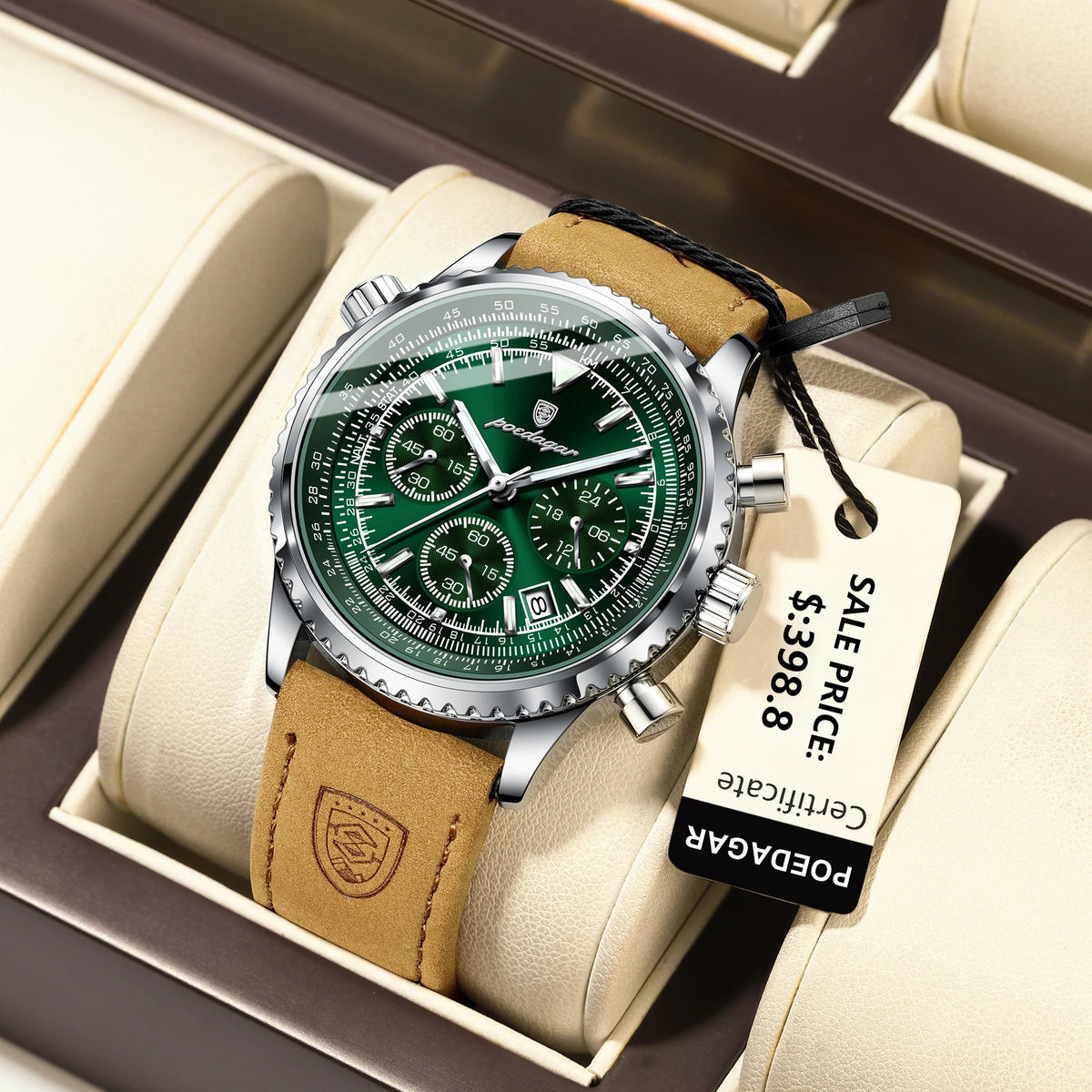 POEDAGAR Luxury Man Watch Quartz Waterproof Luminous Date Chronograph Leather Men Wristwatch Military Sports Men's Watches Reloj Good Vibrations