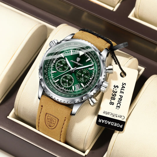 POEDAGAR Luxury Man Watch Quartz Waterproof Luminous Date Chronograph Leather Men Wristwatch Military Sports Men's Watches Reloj Good Vibrations