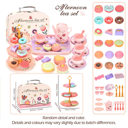 Toy Tea Set for Little Girls.Tea Party Set Toys for Kids Girls Pretend Play Snack Toy.Toddler Afternoon Tea Sets Toys Good Vibrations