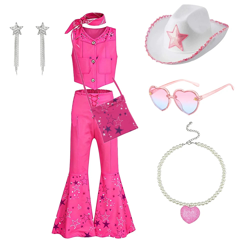Pink Cowgirl Costume Girls Outfit Sets Vest Flared Pants Kids Halloween Costumes Good Vibrations