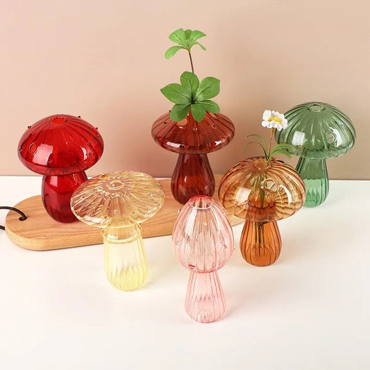 Transparent Jelly Color Mushroom Glass Vase Aromatherapy Bottle Home Small Vase Hydroponic Flower Pot Simple Table Decoration Good Vibrations