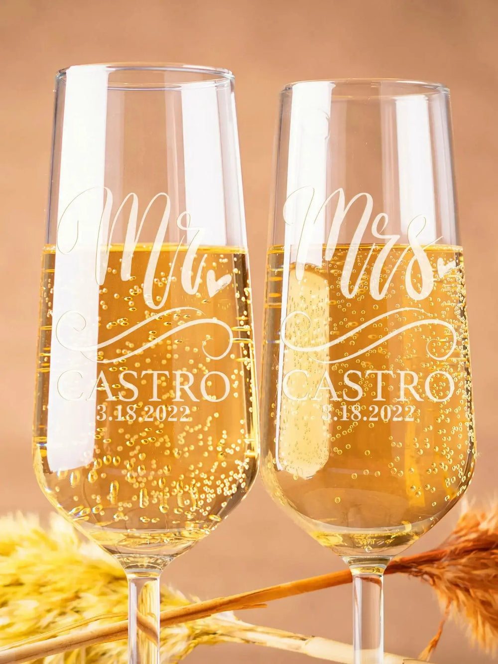 Set of 2 Personalized Mr. And Mrs. Wedding Toasting Flutes Wedding Glasses Custom Bride and Groom Toasting Glasses Good Vibrations