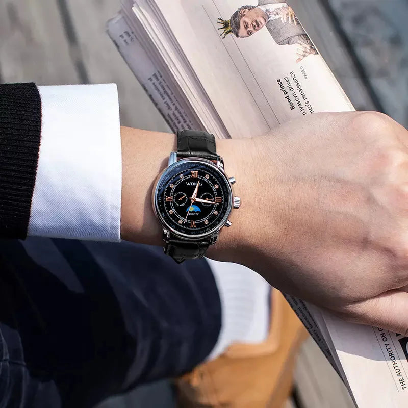 Fashionable and trendy men's watch, sports wristwatch with leather strap, men's gift watch Good Vibrations