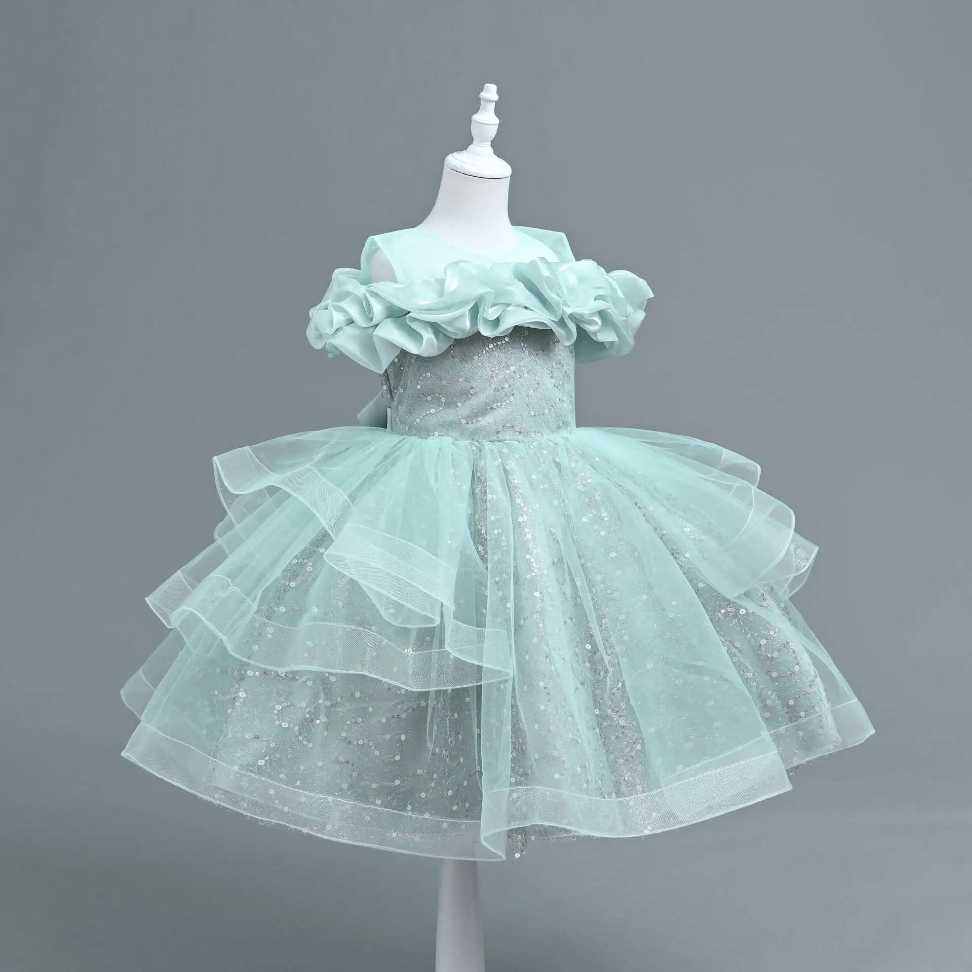 New Girl's Wedding Evening Dress Petal Sequin Mesh Sleeveless Dress Birthday Party School Graduation Party Dress Good Vibrations