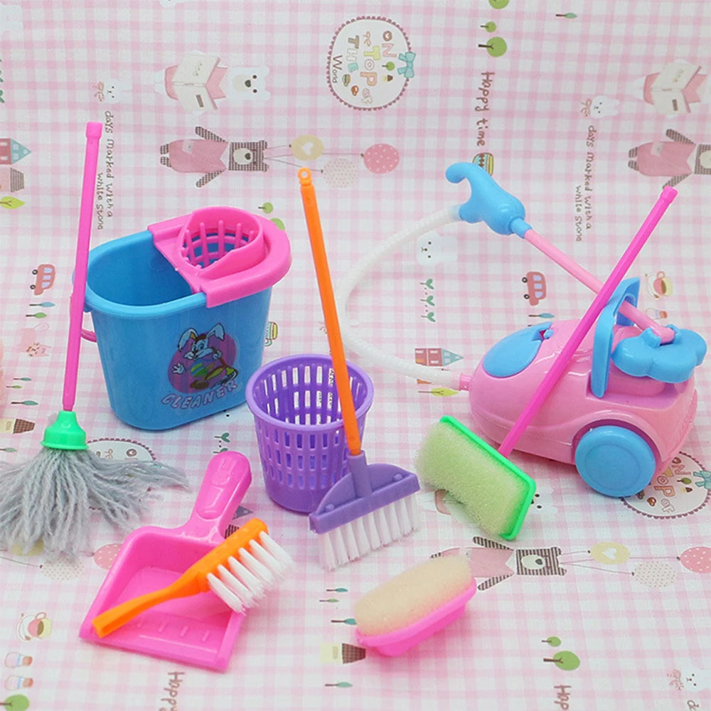 Doll House Furniture Bed Table Chair For 11.8inch 30cm Doll Plastics Cleaning Tools Accessories Mini Furniture Model Gifts Toys Good Vibrations