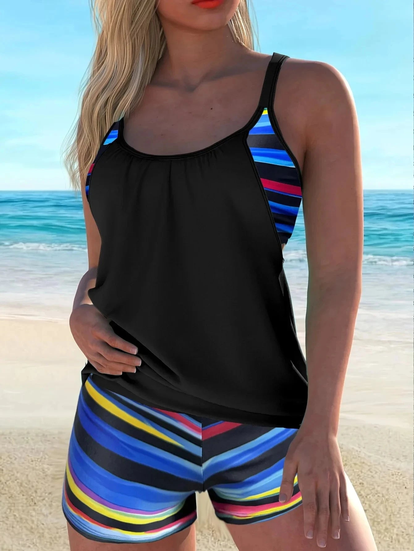 New 2025 Tankini Swimsuit Set Slim Fit Separate Skirt Style Women's Swimwear Four Corner Pants Cross Border Ladies Bikini Good Vibrations
