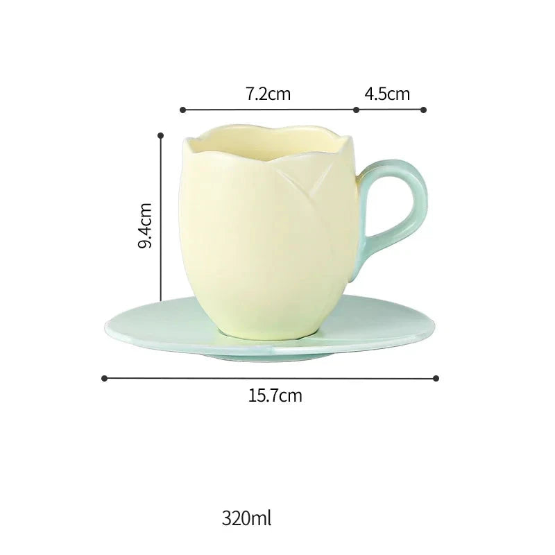 Tulip Luxury Ceramic Coffee Cup Saucer Set with Hand and Dish Milk Tea Cappuccino Tableware 280ml/320ml Birthday Couples Gifts Good Vibrations