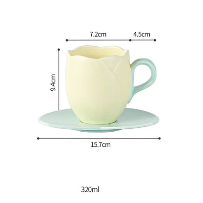 Tulip Luxury Ceramic Coffee Cup Saucer Set with Hand and Dish Milk Tea Cappuccino Tableware 280ml/320ml Birthday Couples Gifts Good Vibrations