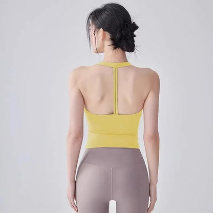 Fitness Vest T-shaped Backless Gathering Fitness Gym Running Shock-proof and Quick-drying Breathable Outside Wear Yoga Clothes Good Vibrations