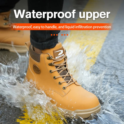 High Top Men Work Shoes Anti-Puncture Anti-smash Work Sneakers Slip Resistant Comfortable Soft Water Resistant Work Hiking Boots Good Vibrations