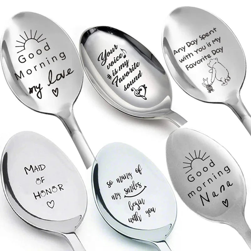Valentines Day Gift Stainless Steel Milk Coffee Spoons Love Letter Wedding Souvenirs Anniversary Gift for Girlfriend Boyfriend Good Vibrations