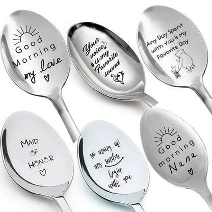 Valentines Day Gift Stainless Steel Milk Coffee Spoons Love Letter Wedding Souvenirs Anniversary Gift for Girlfriend Boyfriend Good Vibrations
