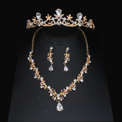Luxury Crystal Wedding Bridal Jewelry Sets Women/Girl Gold Color Tiara/Crown Earrings Choker Necklace Bride Jewelry Set Good Vibrations Adult Super Store