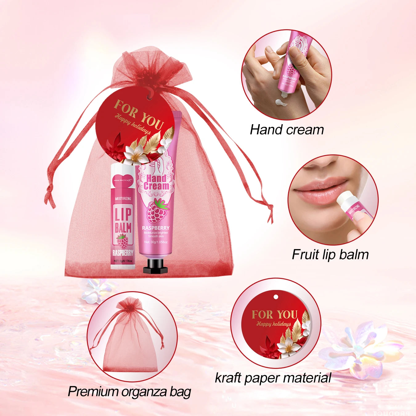 96pcs gift set hand cream and lip balm, with thank you card and organza bag, suitable for wedding, ladies party Good Vibrations
