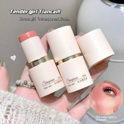 SHAQINUO Cream Blush Stick - Watery Glow, Long-Lasting, Natural Tint, Korean-Style Cheek Makeup for Fresh Look Good Vibrations