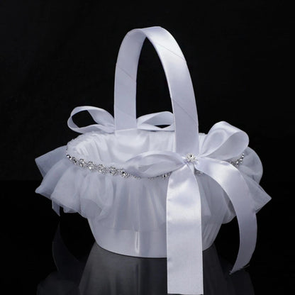 White Flower Girls Basket Simple Wedding Flower Basket  Bride Bridesmaid Hand Held Basket Wedding Ceremony Party Decorations Good Vibrations