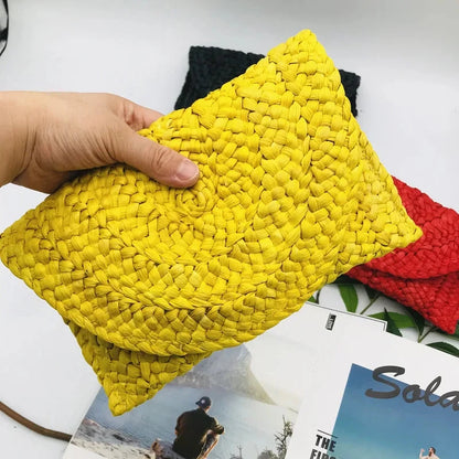 Corn Husk Weave Dinner Clutch Bag Women's Fashion Simple Solid Straw Large Purse Woman Summer Casual Vacation Ladies Wallet 2025 Good Vibrations