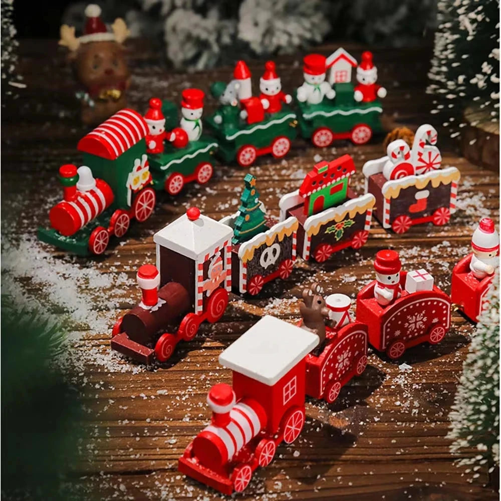 Christmas Wood Train Merry Christmas Decorations for Home Cristmas Ornament Xmas Navidad Noel Gifts Happy New Year 2026 Gifts Good Vibrations
