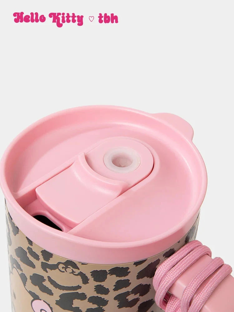 TBH Leopard Print Kitty Series Straw Thermos Cup Travel Sports Water Bottle Stainless Steel Cold Insulation Cup Girls Gift Good Vibrations
