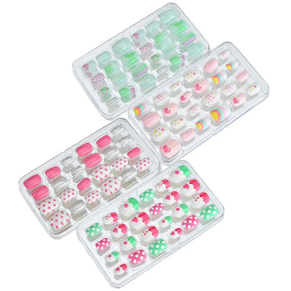 24 Pcs/box Children Cartoon Nail Tips Colorful Artificial Fake Nails for Cute Kids Girls Full Cover Short False Nail Art Kits* Good Vibrations
