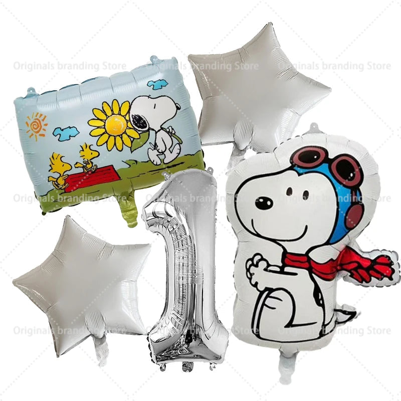 Snoopy Birthday Balloons Set boy girl Number Balloon Suit Foil Ballon Cartoon Birthday Party Supplies Decor Baby Shower Gift Good Vibrations