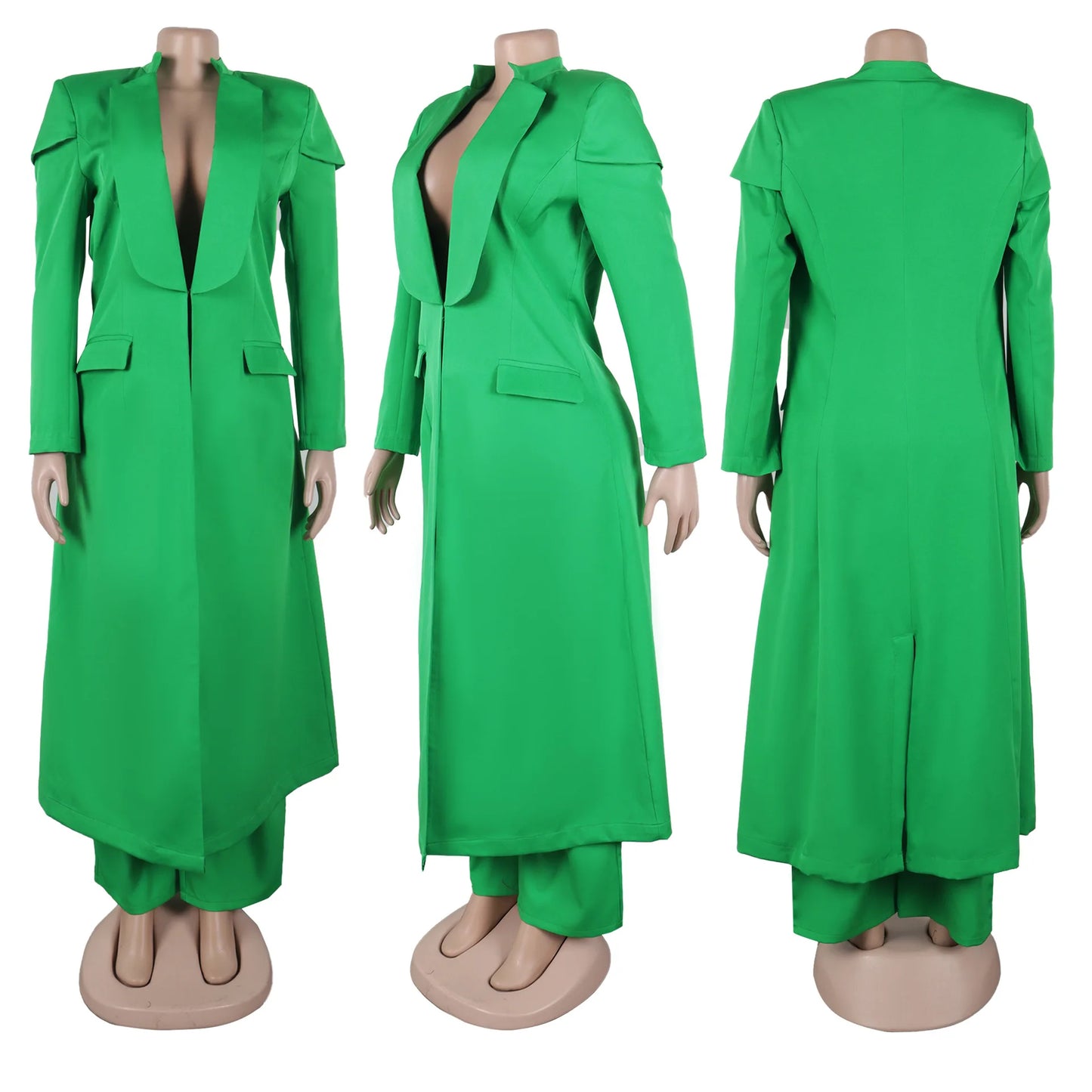 CM.YAYA Women's Set Full Sleeve X-Long Blazer Coat+ Long Pant Suit 2025 Spring Streetwear Two 2 Piece Set Africa OL Work Outfits Good Vibrations
