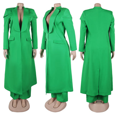 CM.YAYA Women's Set Full Sleeve X-Long Blazer Coat+ Long Pant Suit 2025 Spring Streetwear Two 2 Piece Set Africa OL Work Outfits Good Vibrations