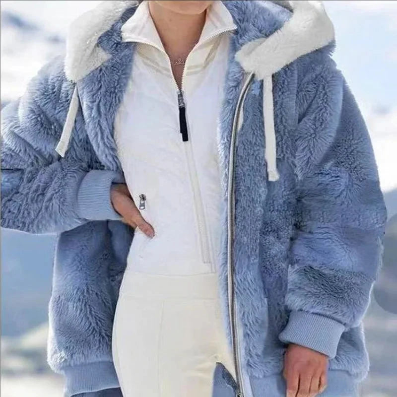 VEITCHE Autumn Winter Fashion Women hooded Zipper Long Sleeve Thick Cardigan Coat Women Snow Warm Skinny Casual Streetwear Good Vibrations