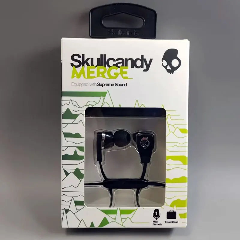 Original New Skullcandy Merge Wired Earphone High Sound Quality Wired In-Ear Earphone with 3.5mm Audio Jack, Black Color. Good Vibrations