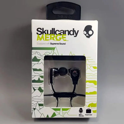 Original New Skullcandy Merge Wired Earphone High Sound Quality Wired In-Ear Earphone with 3.5mm Audio Jack, Black Color. Good Vibrations