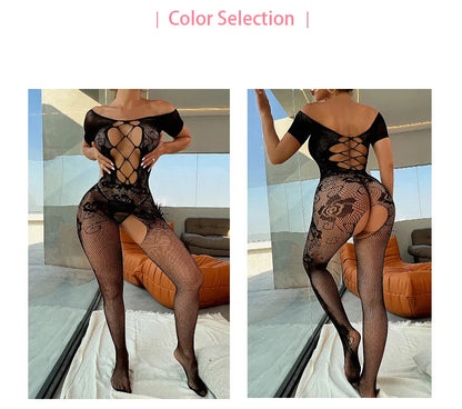 Black Crotchless Body Stockings Lace Sheer Lingerie Women Wear GOOD Vibrations