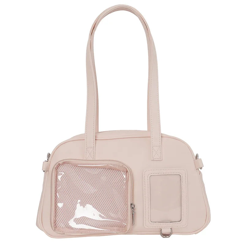 Anime Japanese Kawaii Shoulder Bag Women Clear Transparent Itabag PU Leather Handbags Student Ita Bag JK Uniform Tote Bag Good Vibrations