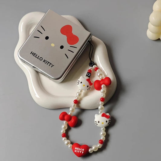 Anime Sanrio Hello Kitty Love Heart Pendant Cartoon Kt Cat Girl Cell Phone Kawaii Beaded Lanyard Jewelry Schoolbag Decoration Good Vibrations