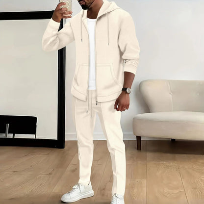 Spring and Autumn New Waffle Men's Casual Slim-Fit Hooded Long-Sleeved Cardigan Matching Color Fashion High Quality Tracksuit Pa Good Vibrations