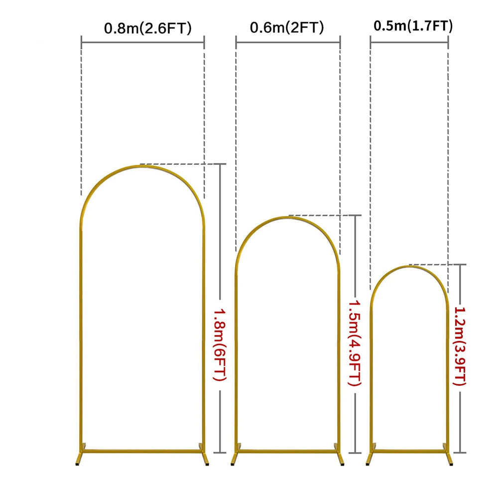 Arch Backdrop Stand, Set of 3 Gold Metal Arch Stand Wedding Arch Frame Square Balloon Arch Stand for Birthday Party Baby Shower Good Vibrations