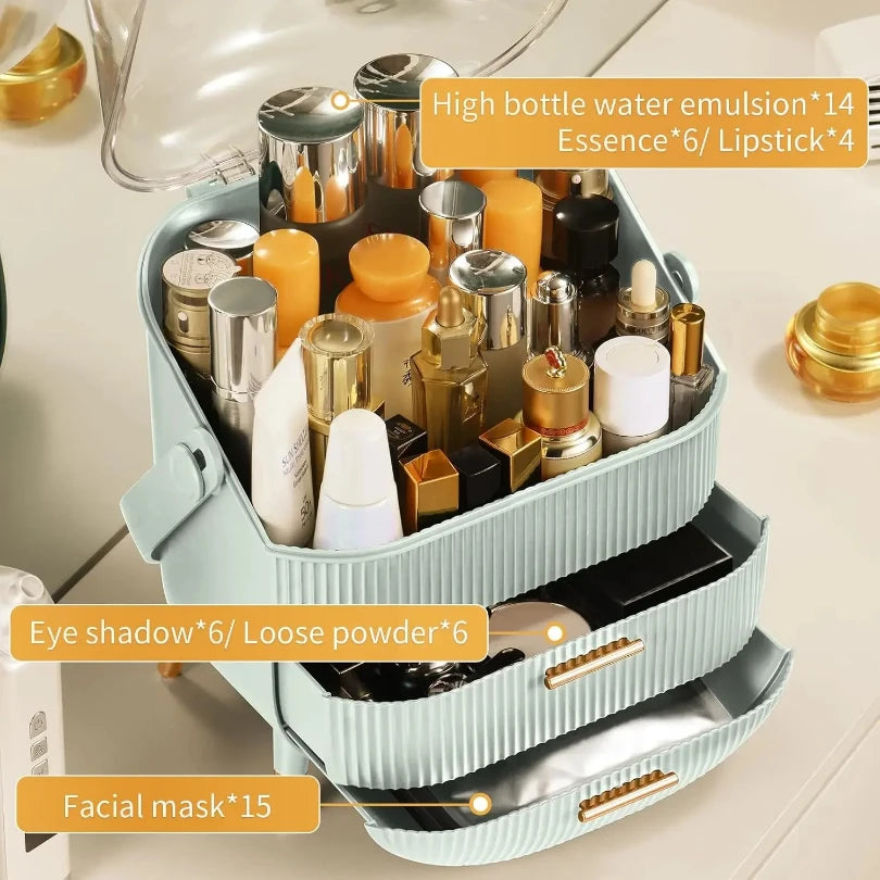 Makeup Organizer with 2 Drawers and Brush Storage Box, Cosmetic Display Case for Vanity and Bathroom Countertop Storag Good Vibrations