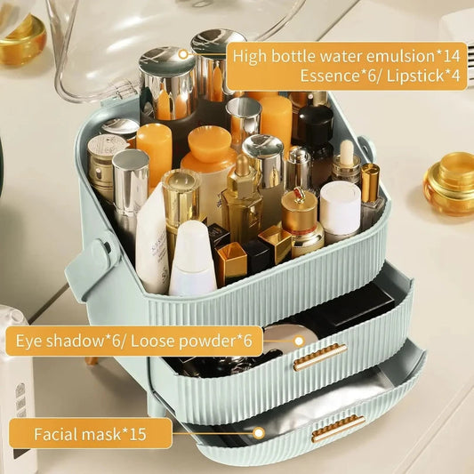 Makeup Organizer with 2 Drawers and Brush Storage Box, Cosmetic Display Case for Vanity and Bathroom Countertop Storag Good Vibrations