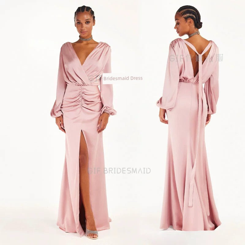 GIF Long Sleeves Daily Niche Style Simple Bridesmaid Dress Good Vibrations