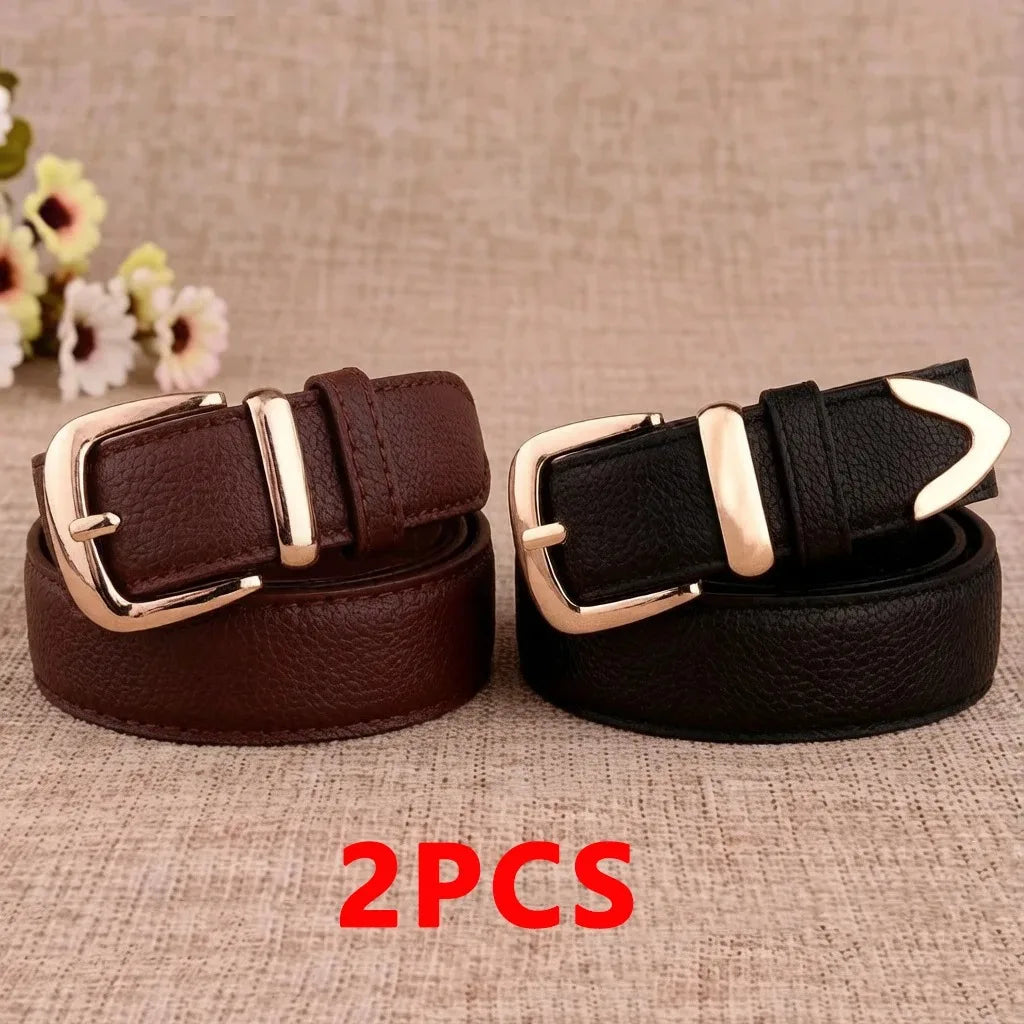 Fashion Women Leather Belts High Quality Gold Buckle Best Matching Dress Jeans Belts for Lady LB2146 Good Vibrations