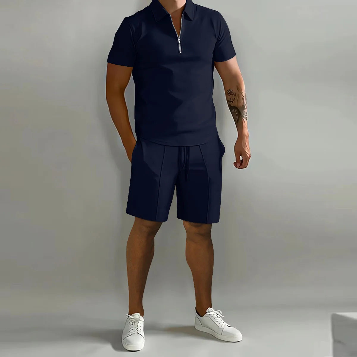 Cross-border men's set 2025 autumn new men's Polo casual loose short sleeve shorts sports set Good Vibrations
