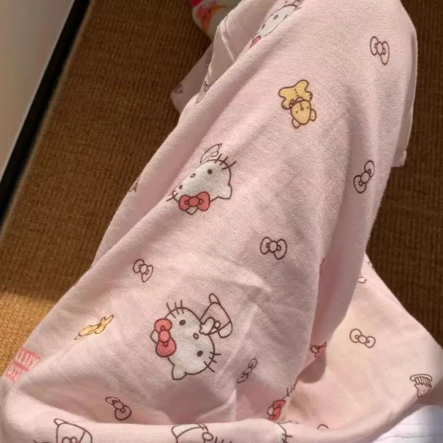 Sanrio Hello Kitty Pure Pajama Pants Wide Kawaii KT Cat Leg Pants Y2K Summer Thin High Waist Casual Trousers Birthday Gifts Good Vibrations