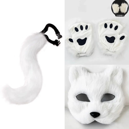 Foxes Mask+Tail +Gloves Set Halloween Cosplays Costume Accessorie Theme Party Dress Up Props Carnival Party Costumes Accessories Good Vibrations