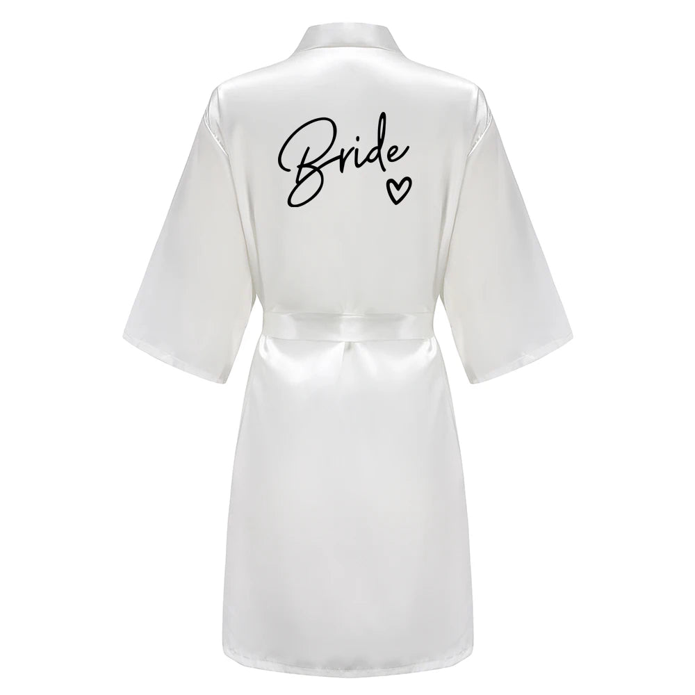 Wedding Party Team Bride Robe With Black Letters Kimono Satin Pajamas Bridesmaid Bathrobe SP003 Good Vibrations