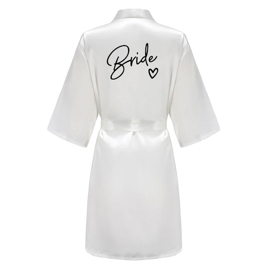 Wedding Party Team Bride Robe With Black Letters Kimono Satin Pajamas Bridesmaid Bathrobe SP003 Good Vibrations