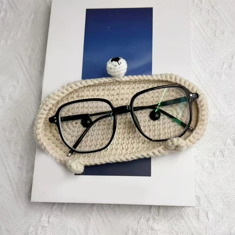 Handmade Crochet Cute Animal Theme Glasses Holder Eyeglass Protective Storage Tray for Home Desk Eyewear Organizers Gift Good Vibrations